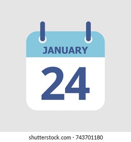 Flat icon calendar 24th of January isolated on gray background. Vector illustration.