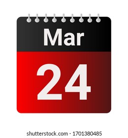 Icono plano calendario 24 de marzo soleado en fondo gris. Ilustración vectorial.