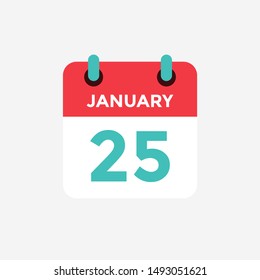 Flat icon calendar 25 January. Date, day and month. Vector illustration.