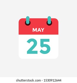 Flat icon calendar 25 of May. Date, day and month. Vector illustration.