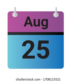 Flat icon calendar 25th of August Indicated with purple,blue & black. Vector illustration.