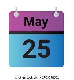 Flat icon calendar 25th of May solated on gray background. Vector illustration.