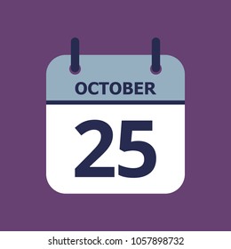 Flat icon calendar 25th of October solated on gray background. Vector illustration.