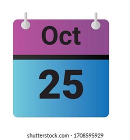 Flat icon calendar 25th of October Indicated with purple,blue & black. Vector illustration.