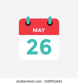 Flat icon calendar 26 of May. Date, day and month. Vector illustration.