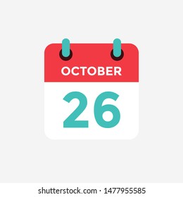 Flat icon calendar 26 October. Date, day and month. Vector illustration.