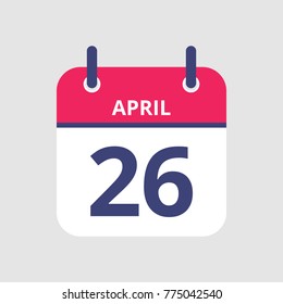 Flat icon calendar 26st of April isolated on gray background. Vector illustration.