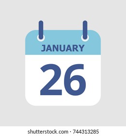 Flat icon calendar 26th of January isolated on gray background. Vector illustration.