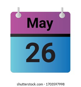 Flat icon calendar 26th of May solated on gray background. Vector illustration.