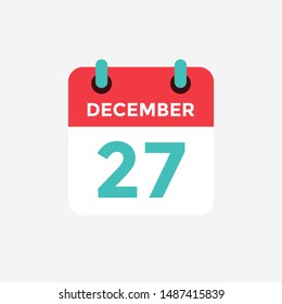 Flat icon calendar 27 December. Date, day and month. Vector illustration.