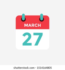 Flat icon calendar 27 of March. Date, day and month. Vector illustration.