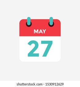 Flat icon calendar 27 of May. Date, day and month. Vector illustration.