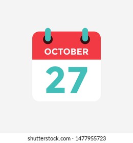 Flat icon calendar 27 October. Date, day and month. Vector illustration.