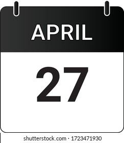 Icono plano 27 de abril indicado con blanco y negro. Ilustración vectorial.