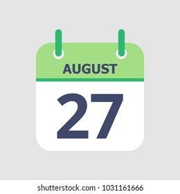 Flat icon calendar 27th of August isolated on gray background. Vector illustration.