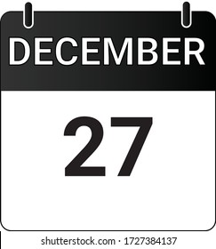 Calendario de icono plano el 26 de diciembre indicado con blanco y negro. Ilustración vectorial.