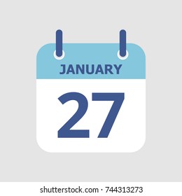 Flat icon calendar 27th of January isolated on gray background. Vector illustration.