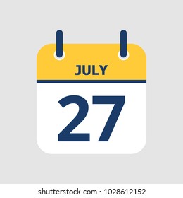 Flat icon calendar 27th of July isolated on gray background. Vector illustration.