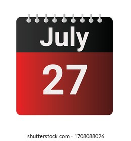 Flat icon calendar 27th of July indicated with red & black. Vector illustration.