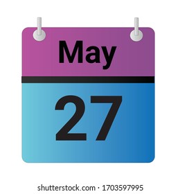 Flat icon calendar 27th of May solated on gray background. Vector illustration.