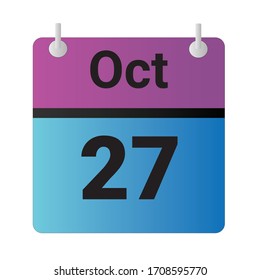 Flat icon calendar 27th of October Indicated with purple,blue & black. Vector illustration.