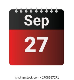 Flat icon calendar 27th of September indicated with red & black. Vector illustration.