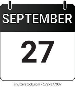 Calendario de icono plano el 27 de septiembre indicado con blanco y negro. Ilustración vectorial.