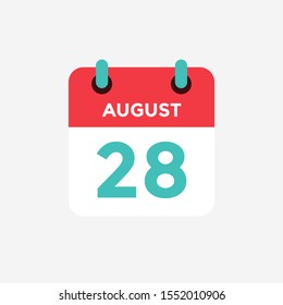 Flat icon calendar 28 of August. Date, day and month. Vector illustration.
