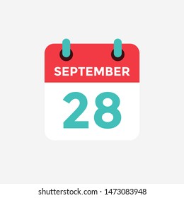 Flat icon calendar, 28 September. Date, day and month. Vector illustration.