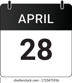 Flat Icon Kalender 28. April angezeigt mit weiß & schwarz. Vektorgrafik.
