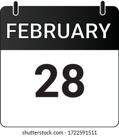 Flat icon calendar 28th of February indicated with white & black. Vector illustration.