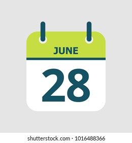 Flat icon calendar 28th of June isolated on gray background. Vector illustration.