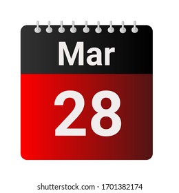 Icono plano calendario 28 de marzo soleado sobre fondo gris. Ilustración vectorial.