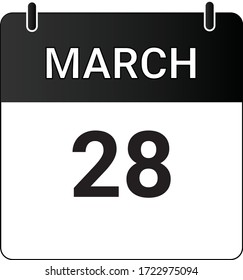 Icono plano 28 de marzo indicado con blanco y negro. Ilustración vectorial.