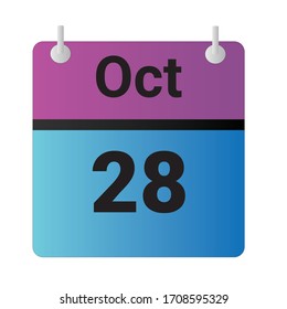Flat icon calendar 28th of October Indicated with purple,blue & black. Vector illustration.
