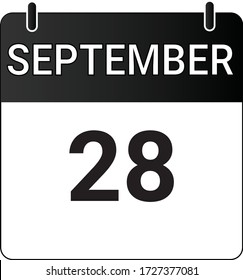 Flat icon calendar 28th of September indicated with white & black. Vector illustration.