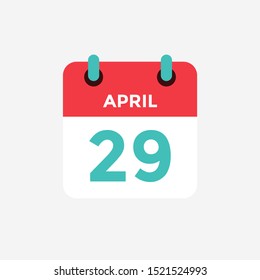 Flat icon calendar 29 of April. Date, day and month. Vector illustration.