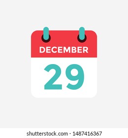 Flat icon calendar 29 December. Date, day and month. Vector illustration.