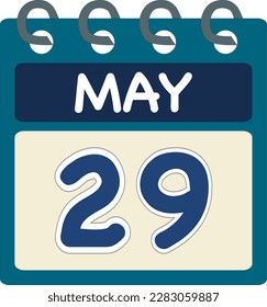 Calendario de icono plano 29 de mayo. Fecha, día y mes. Ilustración del vector. Banner azul de color verde teal. 29 de mayo. 29 de mayo.