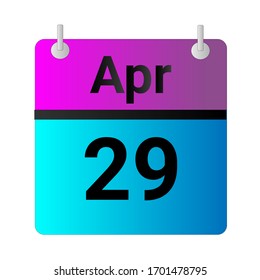 Flat icon calendar 29th of April solated on gray background. Vector illustration.