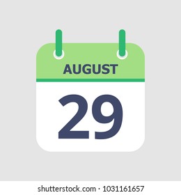 Flat icon calendar 29th of August isolated on gray background. Vector illustration.