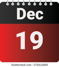 Flat icon calendar 29th of December indicated with red & black. Vector illustration.