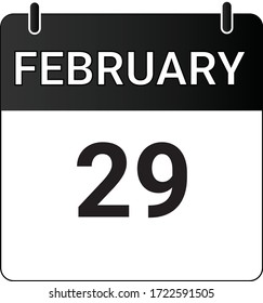 Flat icon calendar 29th of February indicated with white & black. Vector illustration.
