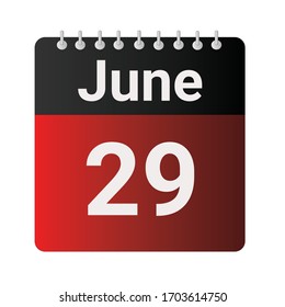 Flat icon calendar 29th of June isolated on gray background. Vector illustration.
