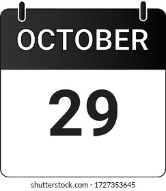 Flat Icon Kalender 29. Oktober angezeigt mit weiß & schwarz. Vector-Abbildung.