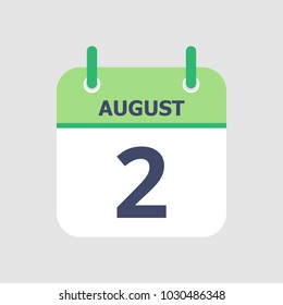 Flat icon calendar 2nd of August isolated on gray background. Vector illustration.