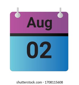Flat icon calendar 2nd of August Indicated with purple,blue & black. Vector illustration.