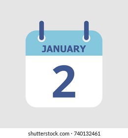 Flat icon calendar 2nd of January isolated on gray background. Vector illustration.