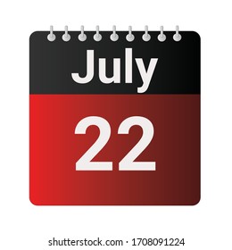 Flat icon calendar 2nd of July indicated with red & black. Vector illustration.