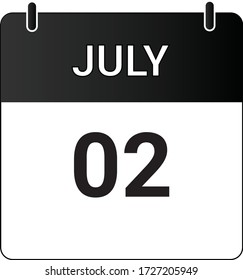 Flat Icon Kalender 2. Juli angezeigt mit weiß & schwarz. Vector-Abbildung.